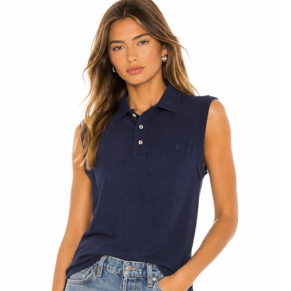 Ralph Lauren Navy Blue Sleeveless Golf Polo Shirt EUC Size Small